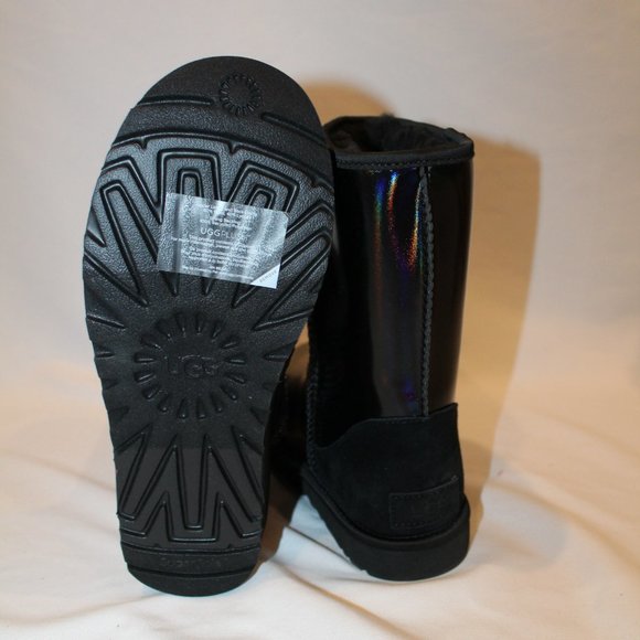 NIB UGG WOMEN'S IRRIDESCENT BLACK LEATHER SHEARLING LINED BOOTS - Picture 6 of 7